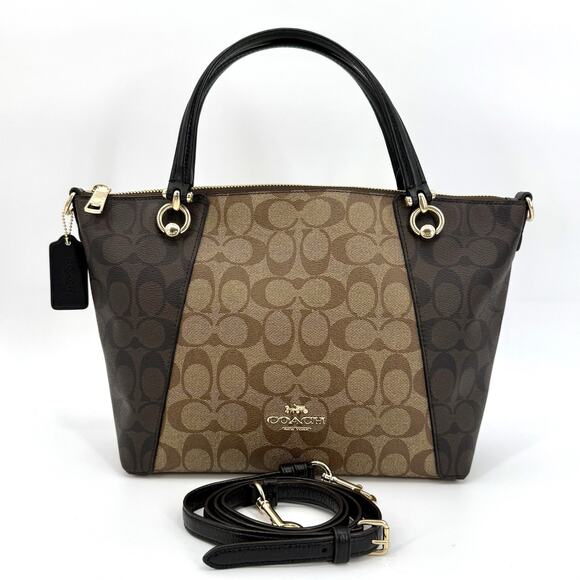 Coach C6838 Kacey Satchel In Colorblock/Blocked Signature Canvas/Brown & Black - Picture 2 of 16